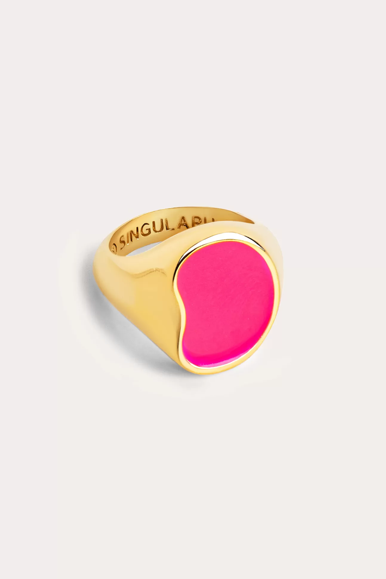 Cheap Anillo Signet Bean Neon Pink Enamel Oro Mujer Bisutería