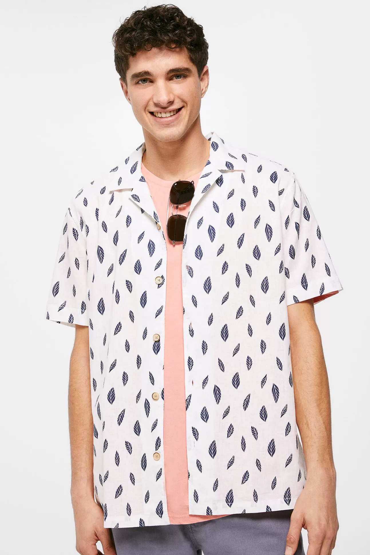 Hot Camisa Lino Estampada Hombre Camisas