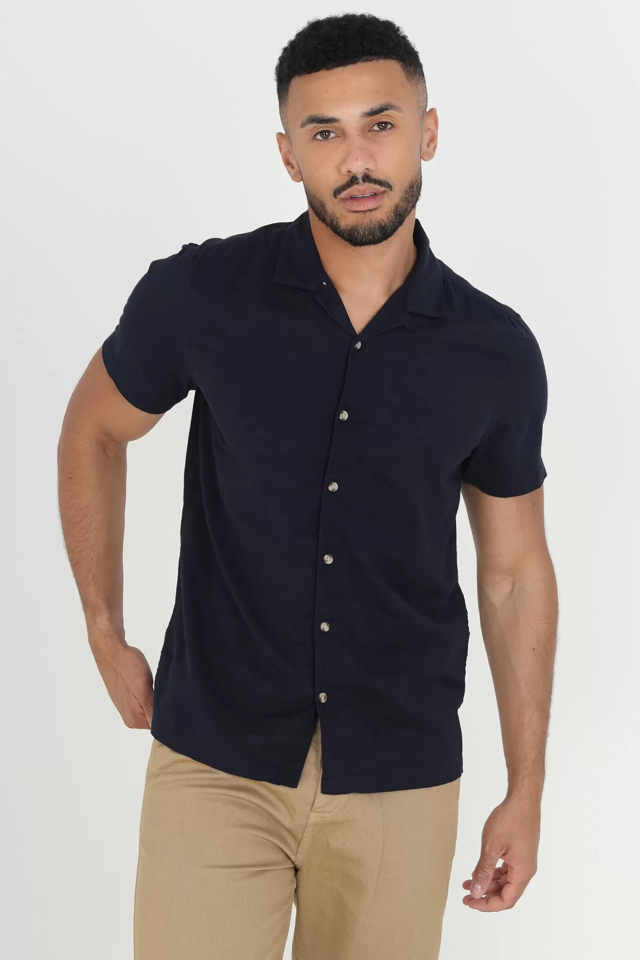 Store Camisa Lino Lisa Manga Corta Hombre Camisas