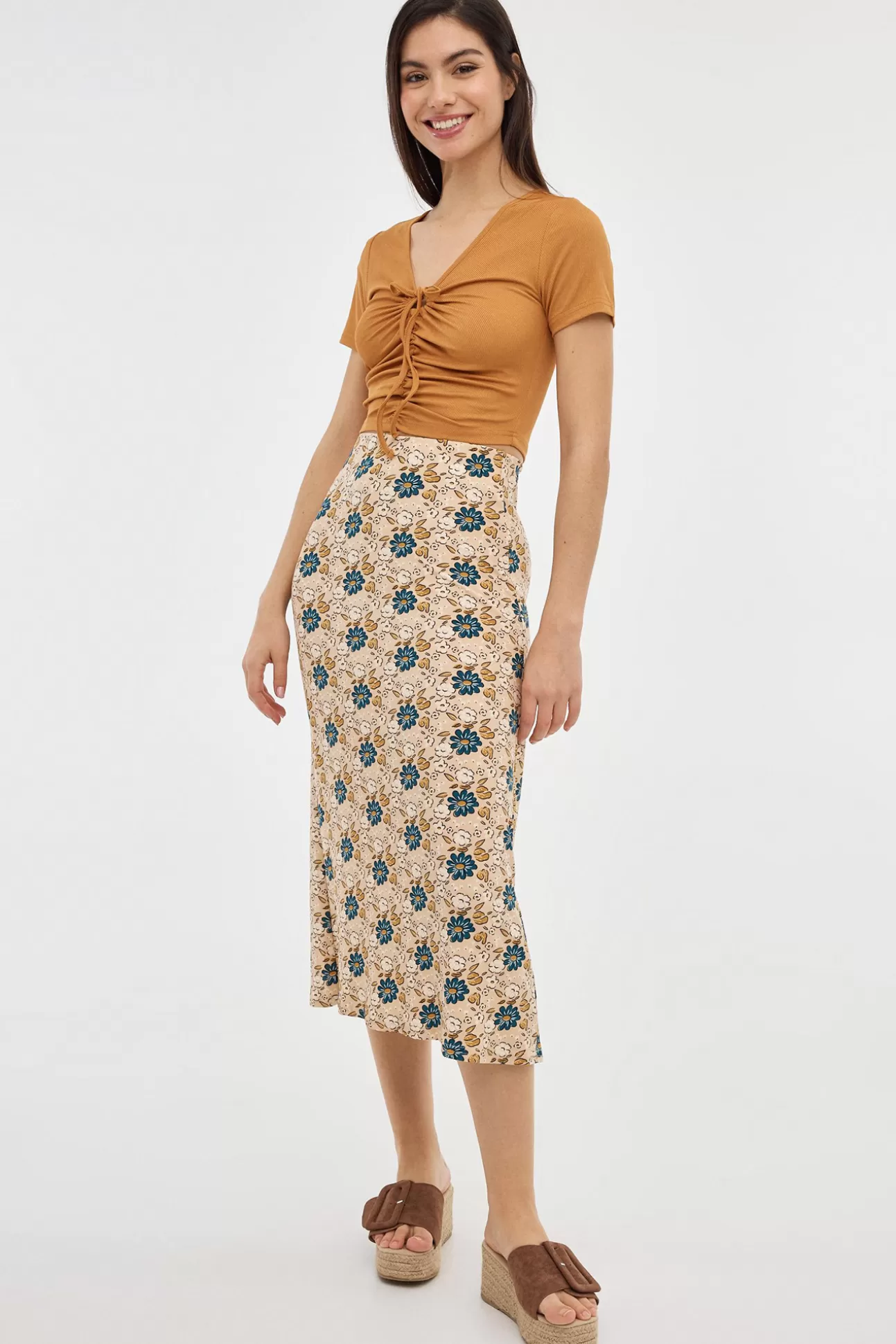 Discount Falda Midi Print Ajustada Mujer Faldas