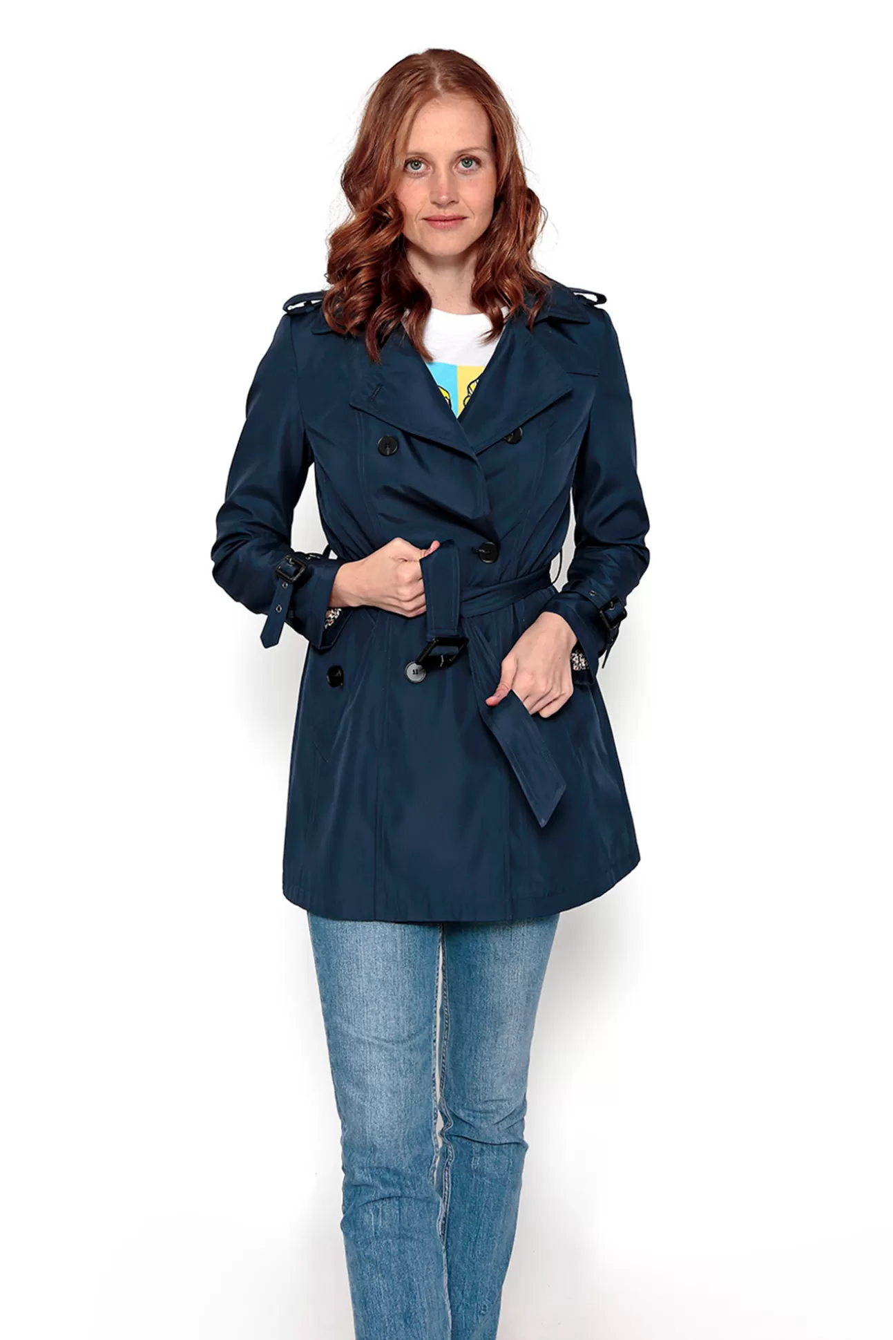 Clearance Gabardina Abotonada Con Cinturon Mujer Abrigos Y Parkas