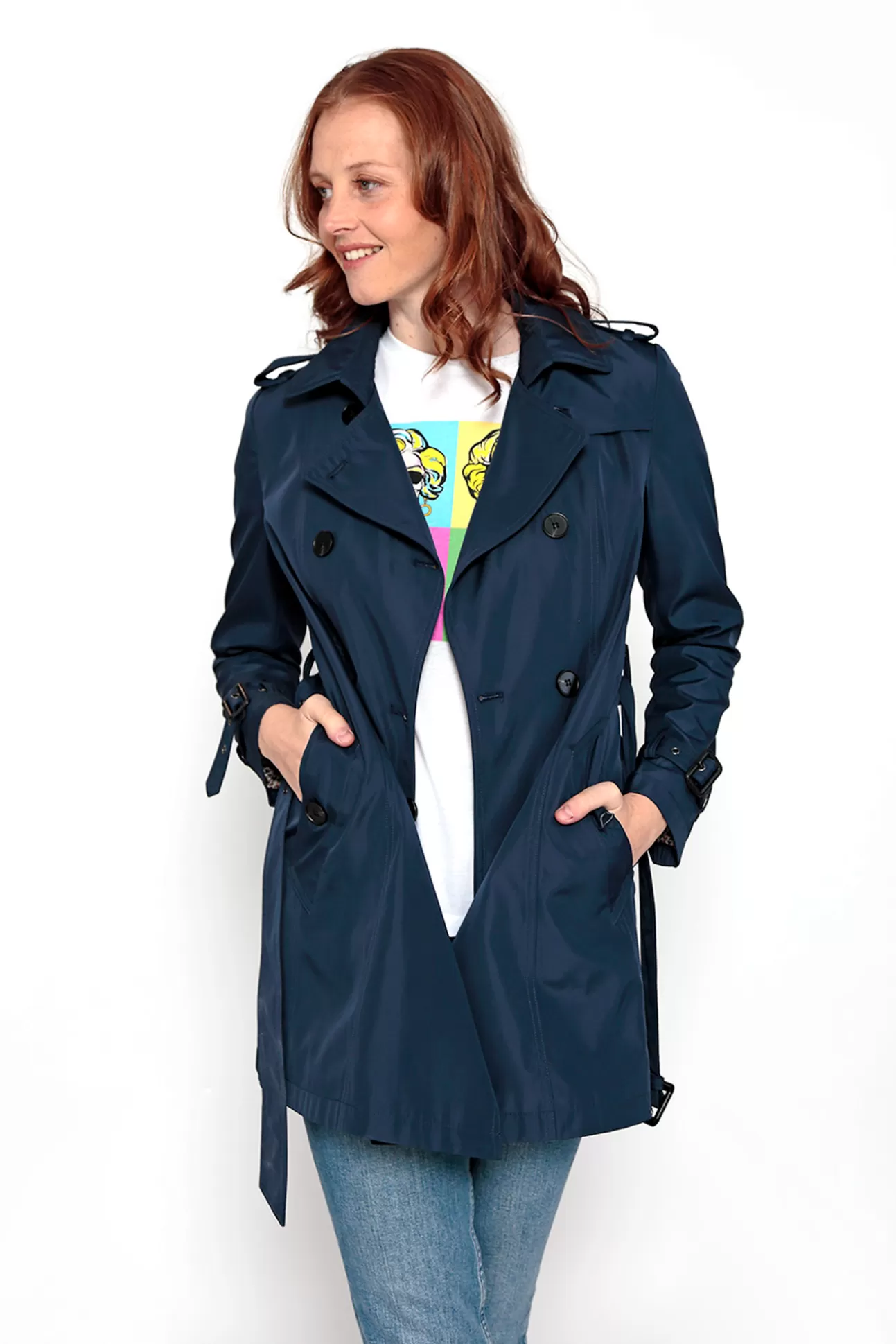 Clearance Gabardina Abotonada Con Cinturon Mujer Abrigos Y Parkas