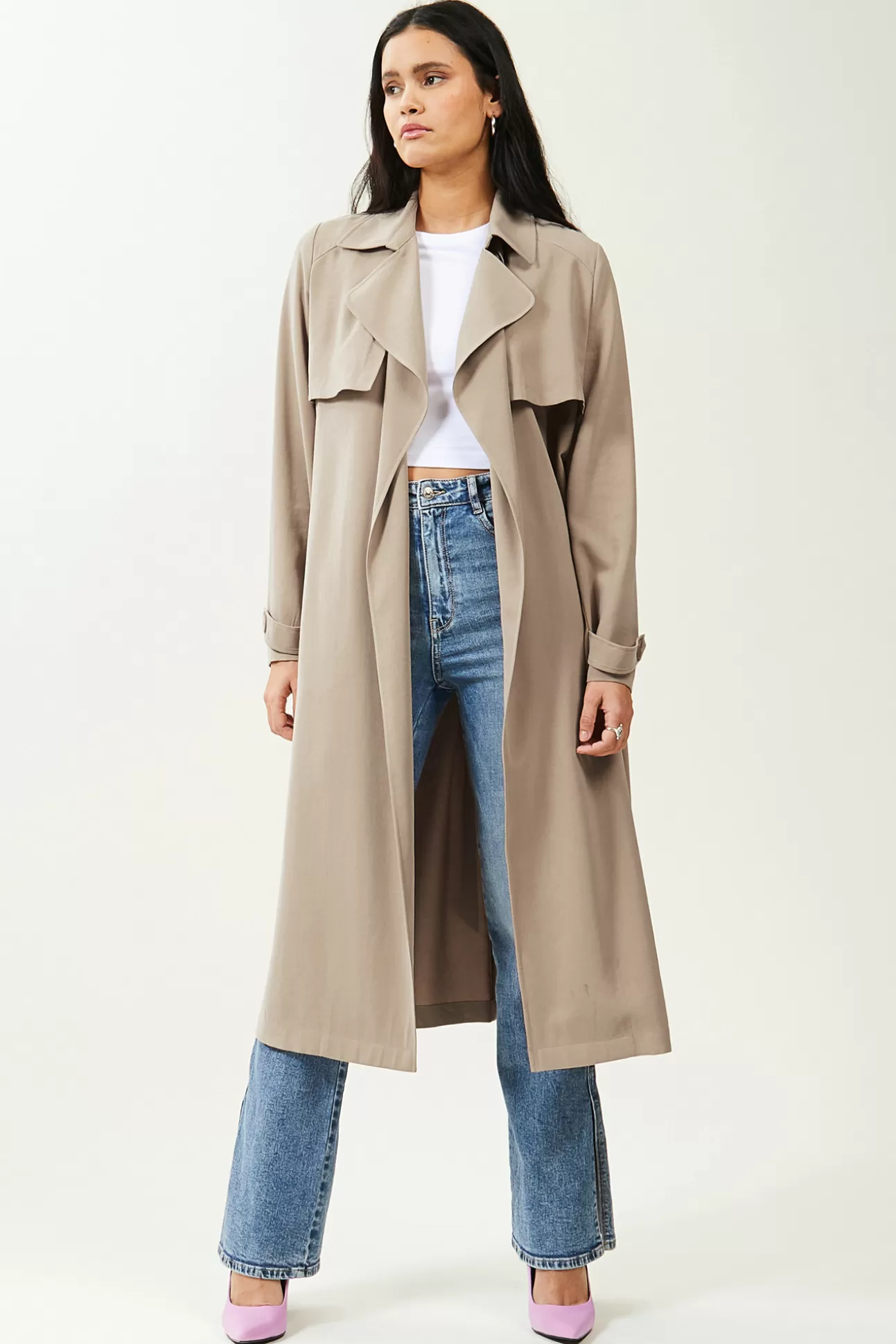 Best Sale Gabardina Larga De Tejido Vaporoso Mujer Abrigos Y Parkas