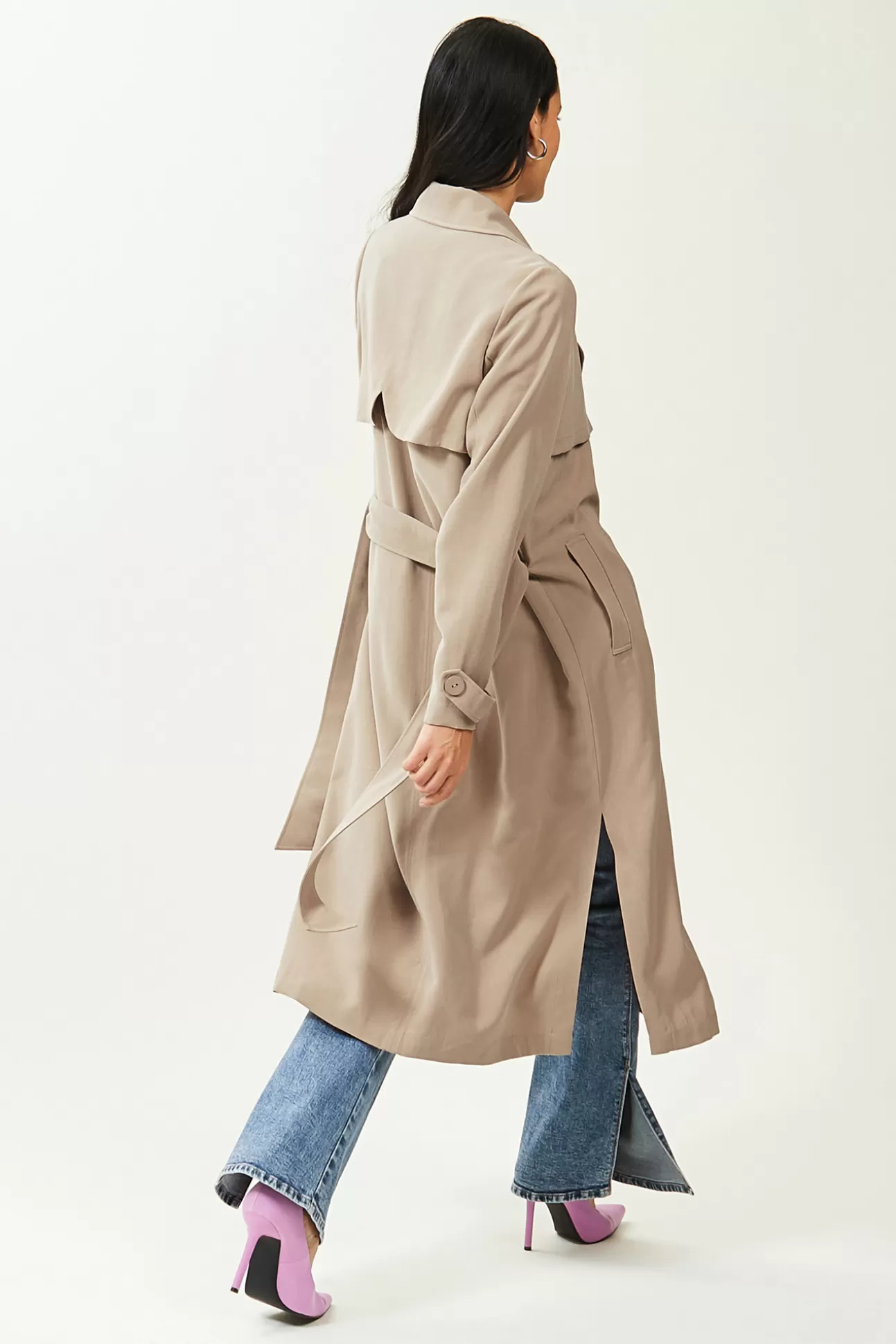 Best Sale Gabardina Larga De Tejido Vaporoso Mujer Abrigos Y Parkas