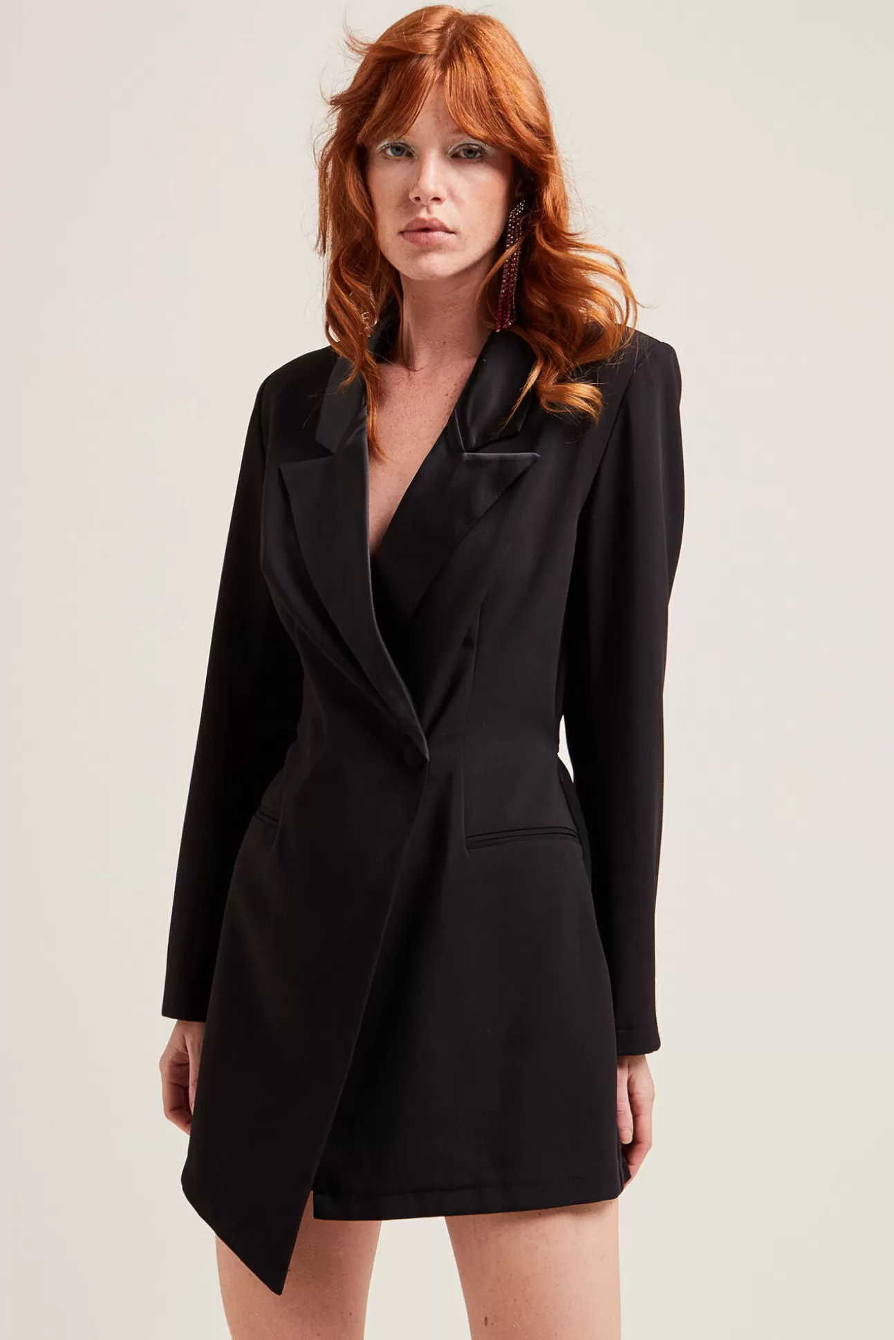 Fashion Mono Corto Blazer Con Cuello Saten Mujer Vestidos Y Monos