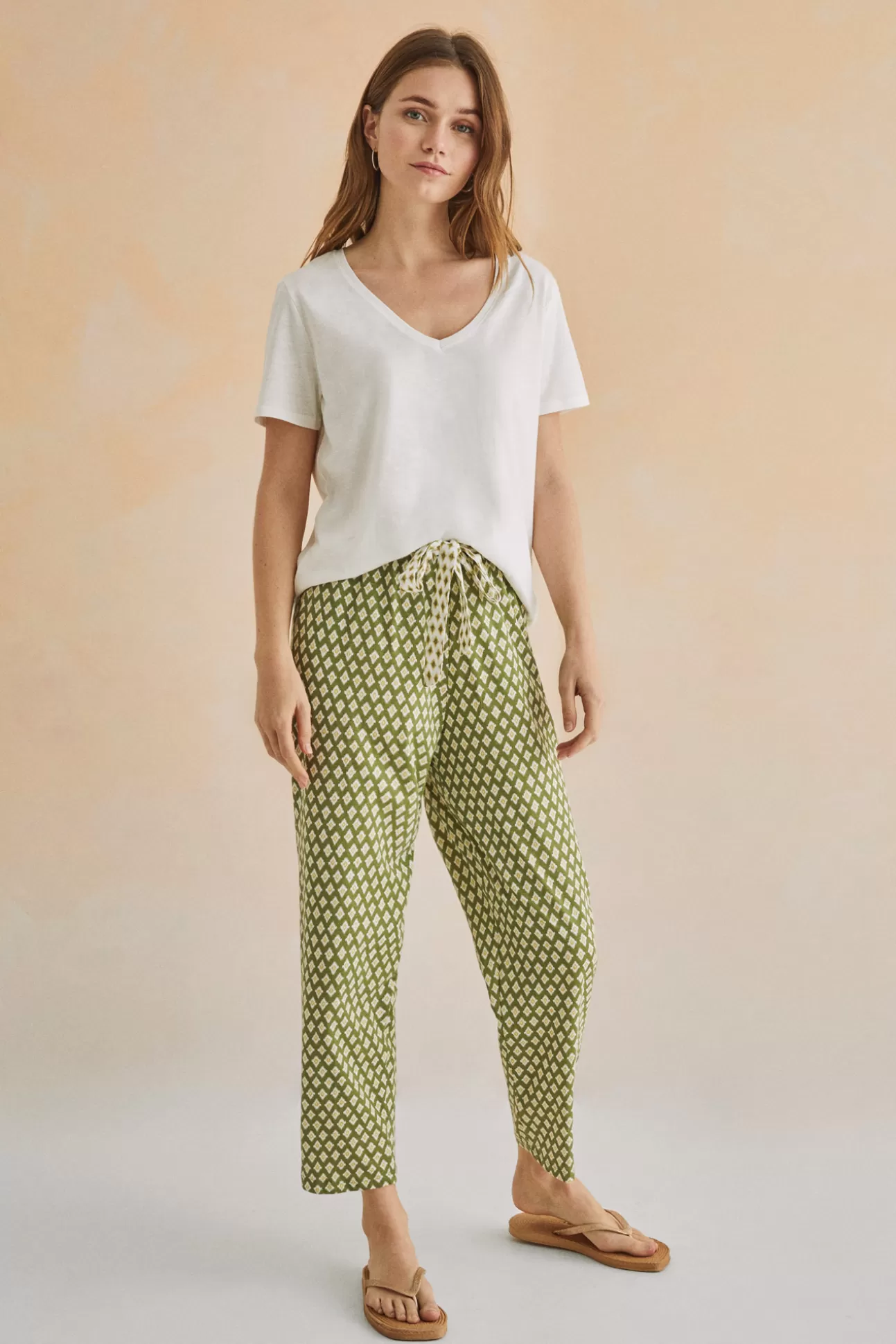 Outlet Pantalon Largo Carrot 100% Algodon Estampado Mujer Pijamas