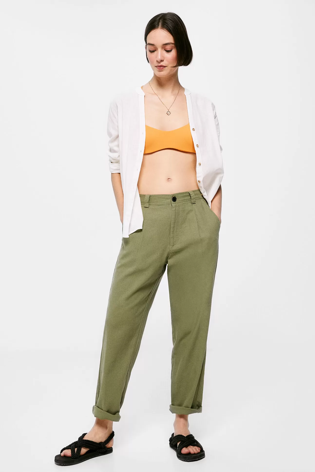 Fashion Pantalon Lino Relajado Mujer Outdoor