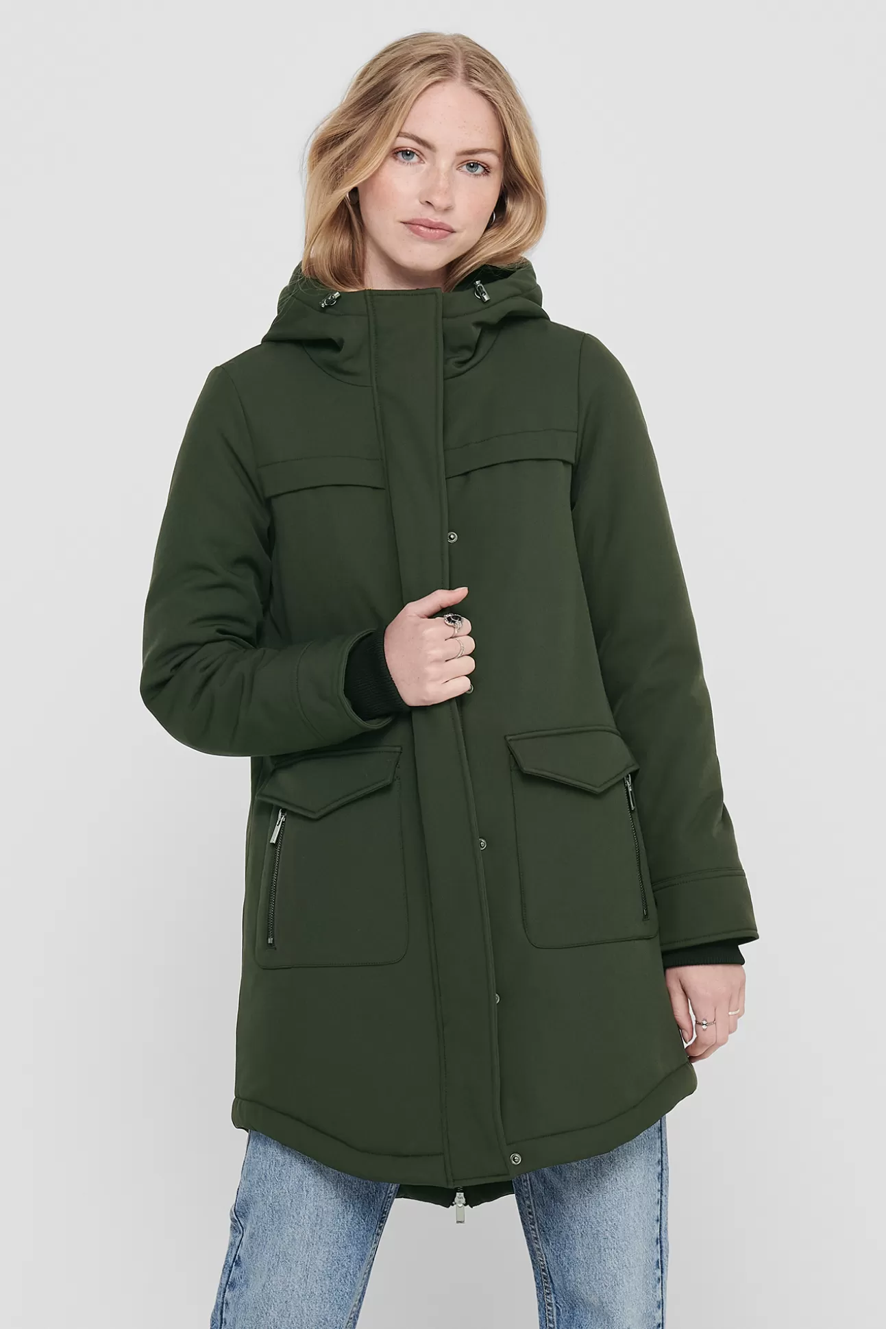 Outlet Parka 3/4 Bolsillos Con Capucha Mujer Abrigos Y Parkas