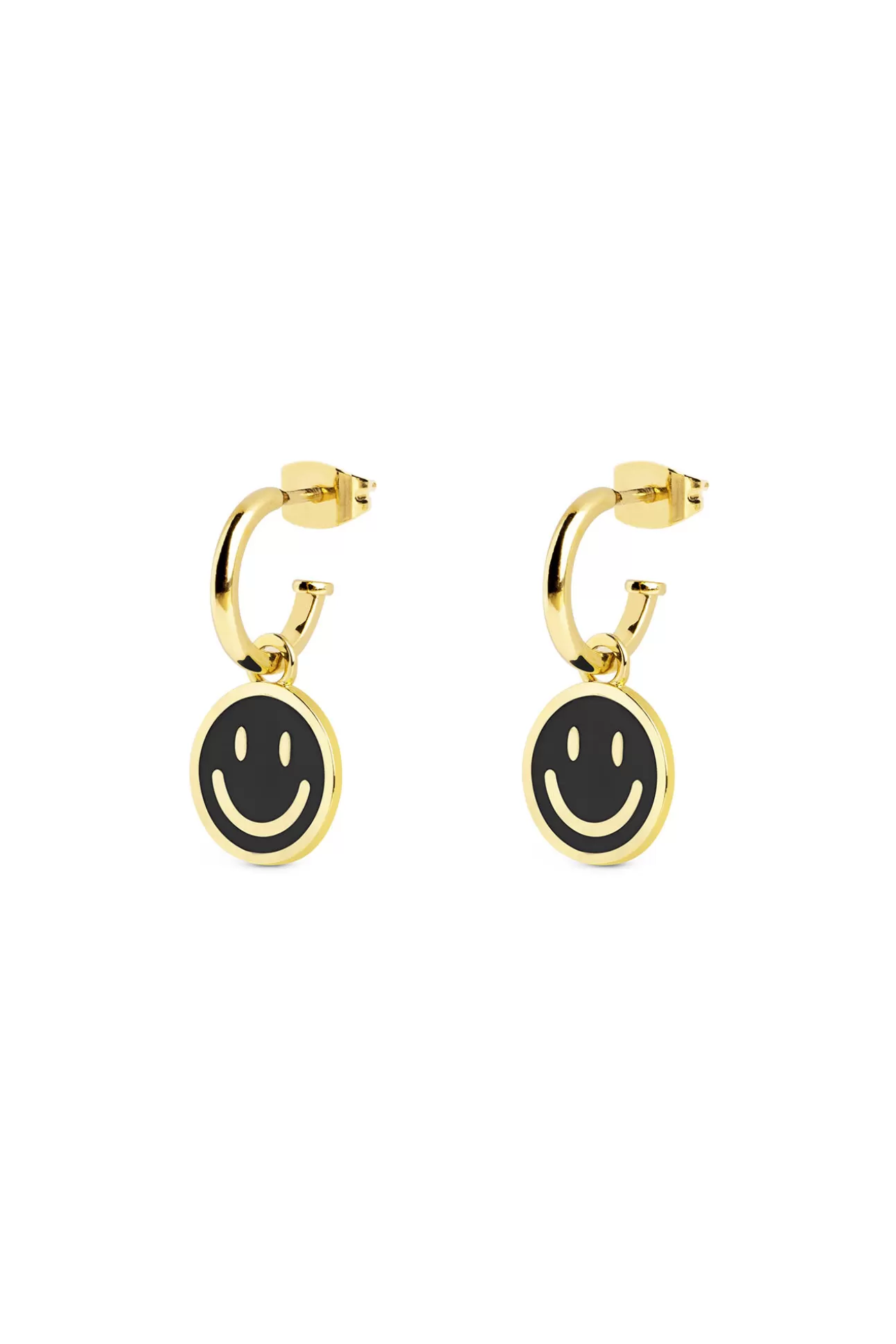 Cheap Pendientes Aro Smiley Black Enamel Oro Mujer Bisutería