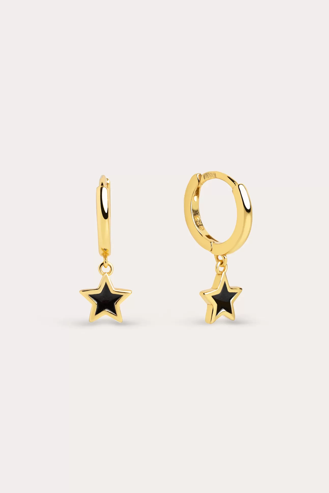 Outlet Pendientes Aro Star Black Enamel Oro Mujer Bisutería