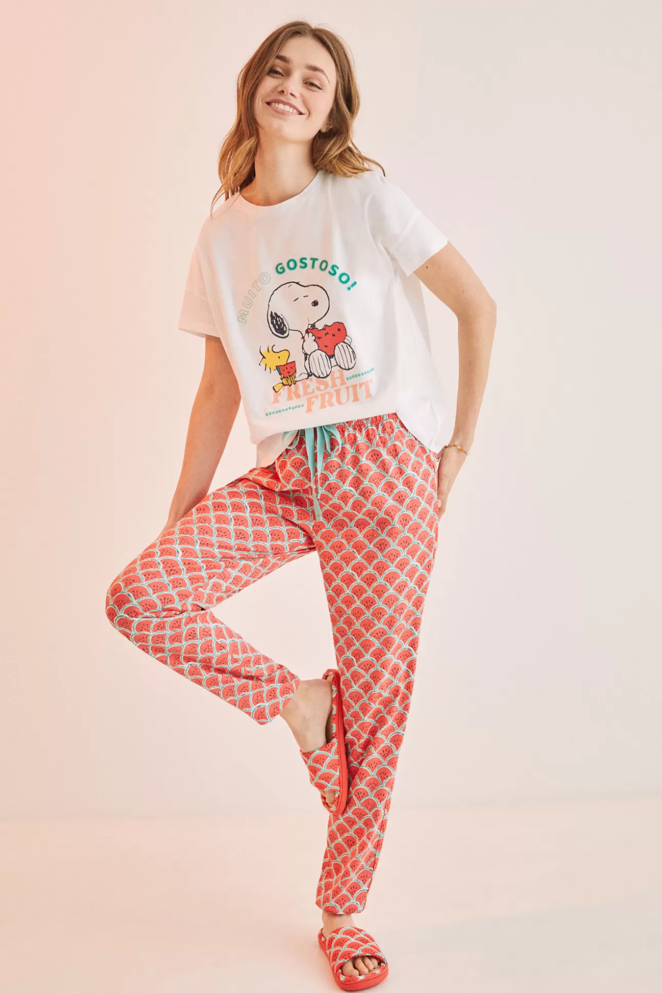 Clearance Pijama Snoopy 100% Algodon Sandias Mujer Pijamas