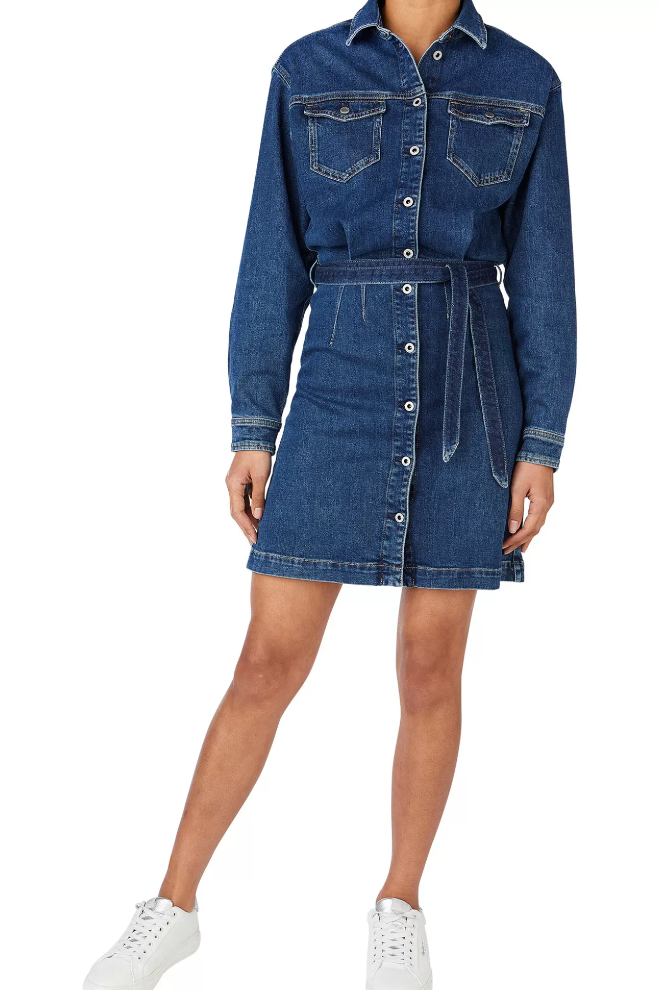 Sale Vestido Denim Camisero Lavado Oscuro Mujer Vestidos Y Monos