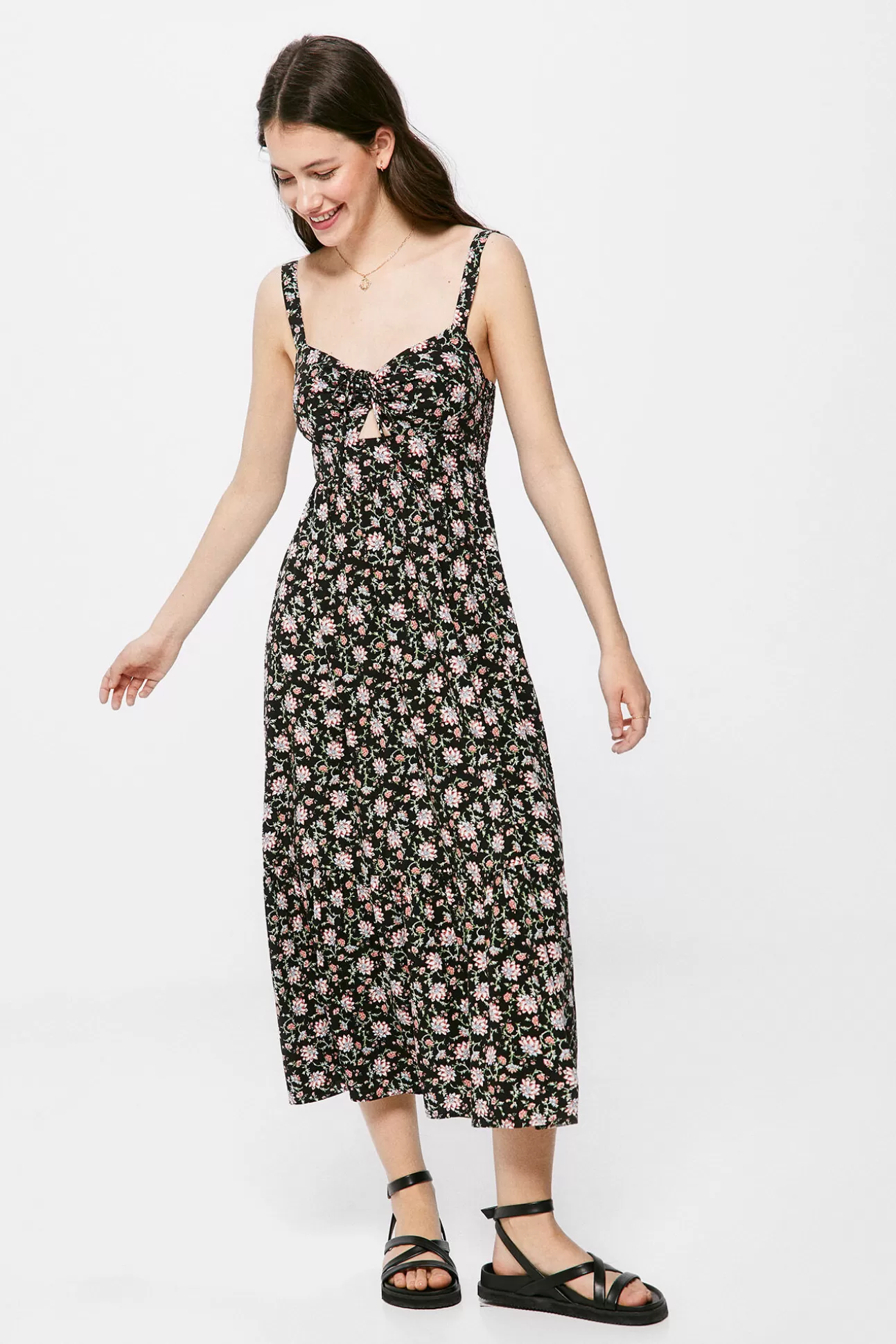 Clearance Vestido Midi Estampado Escote Nudo Mujer Vestidos Y Monos