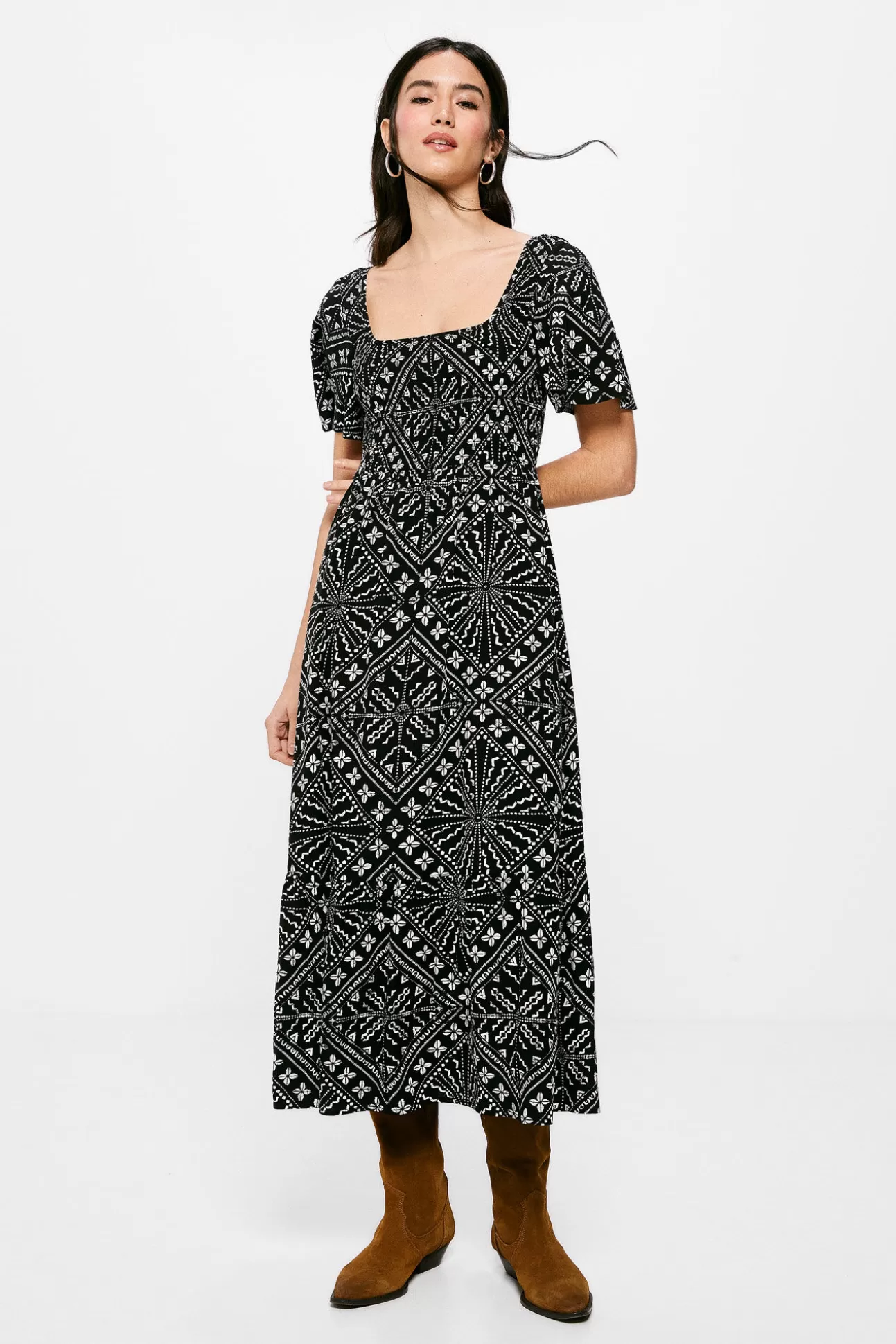 Cheap Vestido Midi Nido De Abeja Estampado Mujer Vestidos Y Monos